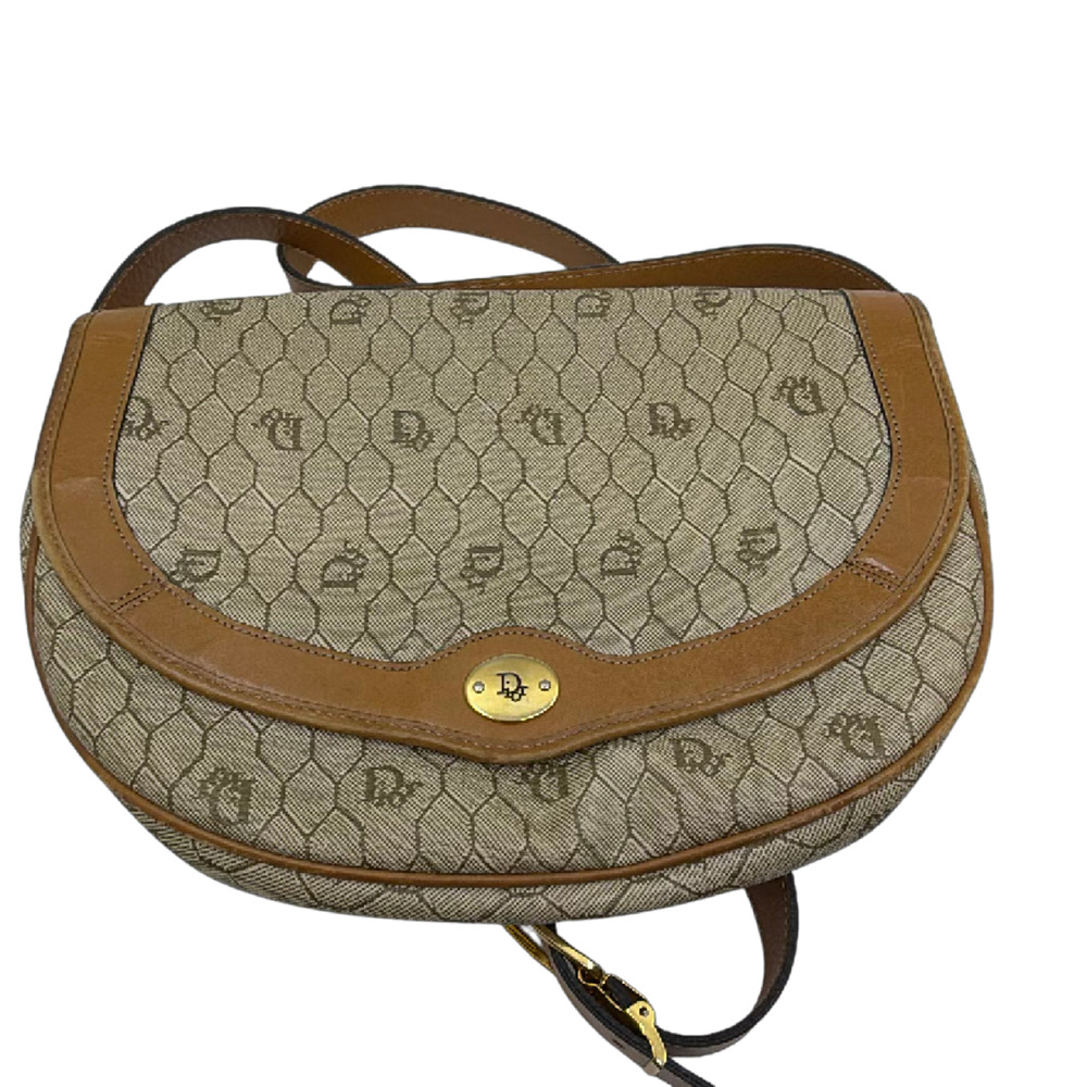 Dior Honeycomb Saddle Beige Canvas Shoulder Bag